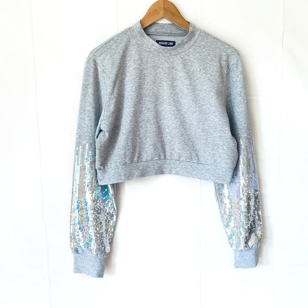 Rehab Lab Cropped‎ Sweatshirt Iridescent Sequin Large Y2K